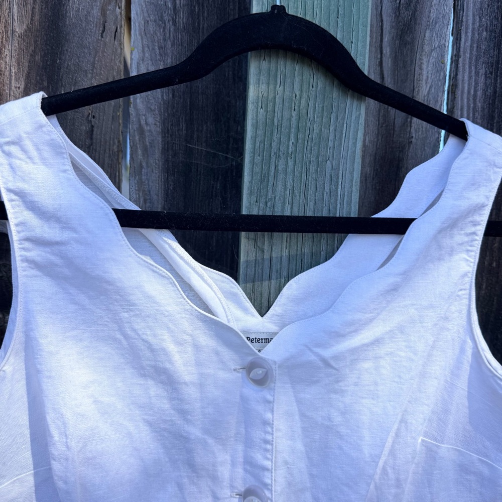 J. Peterman White Linen Cotton Button Front Sleeveless Dress Size 4 - Picture 5 of 14